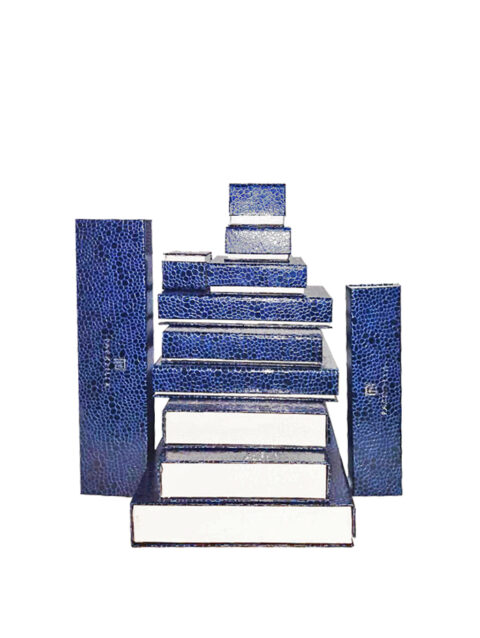 Rigid Paper Box / Croco Texture - Blue White